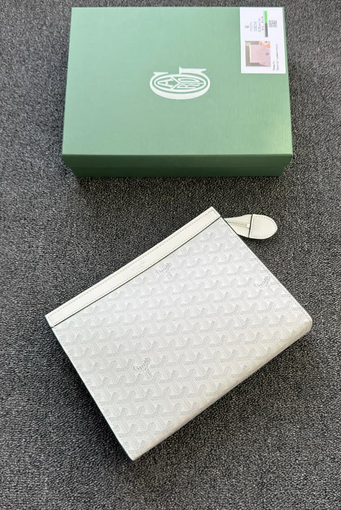 Goyard Goyardine Jouvence Pouch (White / Light Grey)