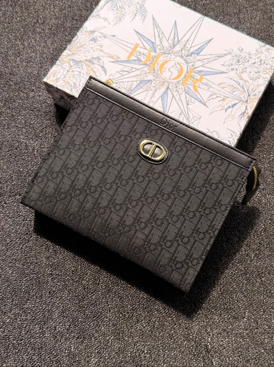 Dior Oblique A4 Pouch / Voyage Pouch (Black Jacquard / Gold-Tone CD Logo)
