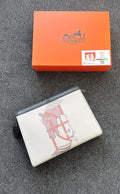 Hermès Interlocking Horse Motif Canvas Pouch (Cream / Pink / White / Black Trim)