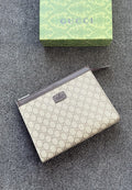 Gucci GG Supreme Pouch (Beige / Ebony / Dark Brown Trim)