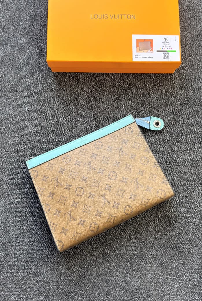 Louis Vuitton Monogram Pouch Voyage (Camel / Mint Blue)