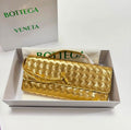 Bottega Veneta Intrecciato Knot Long Flap Clutch / Shoulder Bag (Metallic Gold)