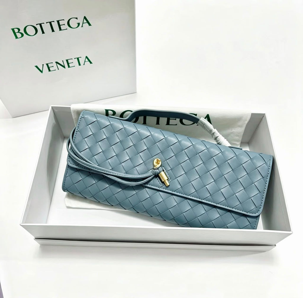 Bottega Veneta Intrecciato Knot Long Flap Clutch / Shoulder Bag (Dusty Blue / Slate)