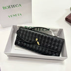 Bottega Veneta Intrecciato Knot Long Flap Clutch / Shoulder Bag (Black)