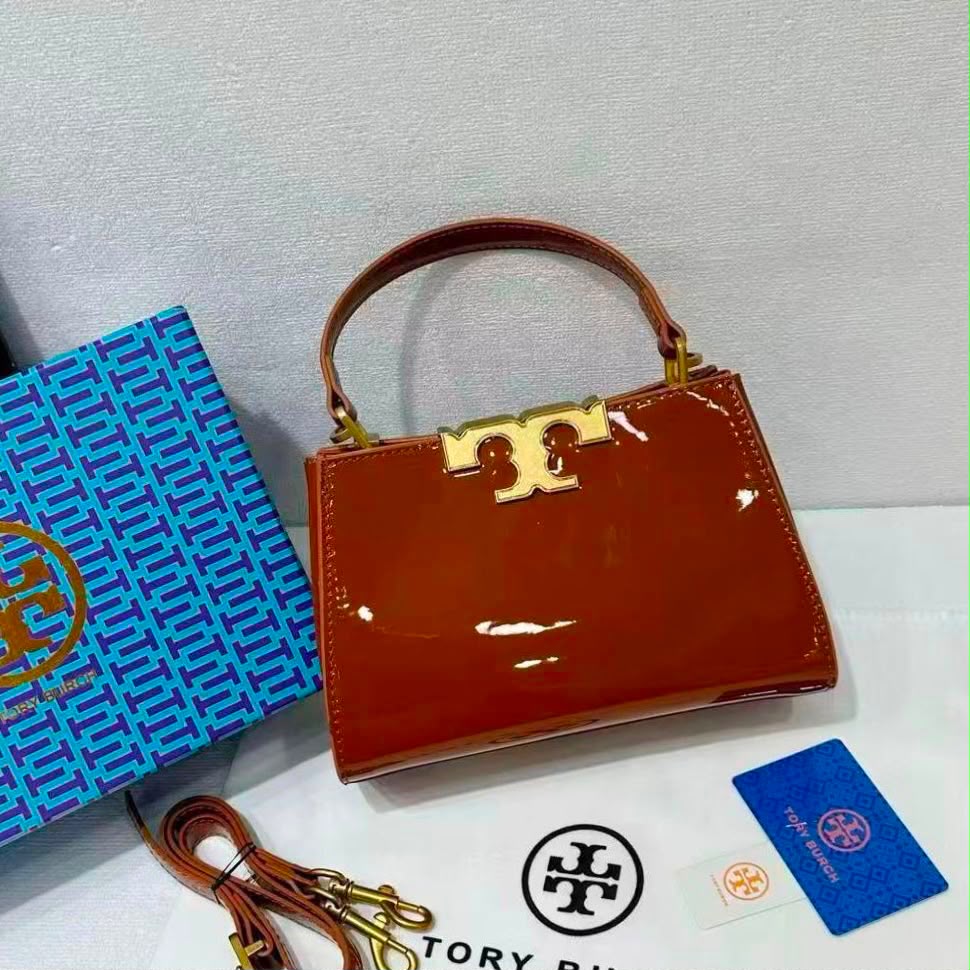 Tory Burch Eleanor Patent Leather Small Top-Handle Bag (Cognac / Tan Brown)
