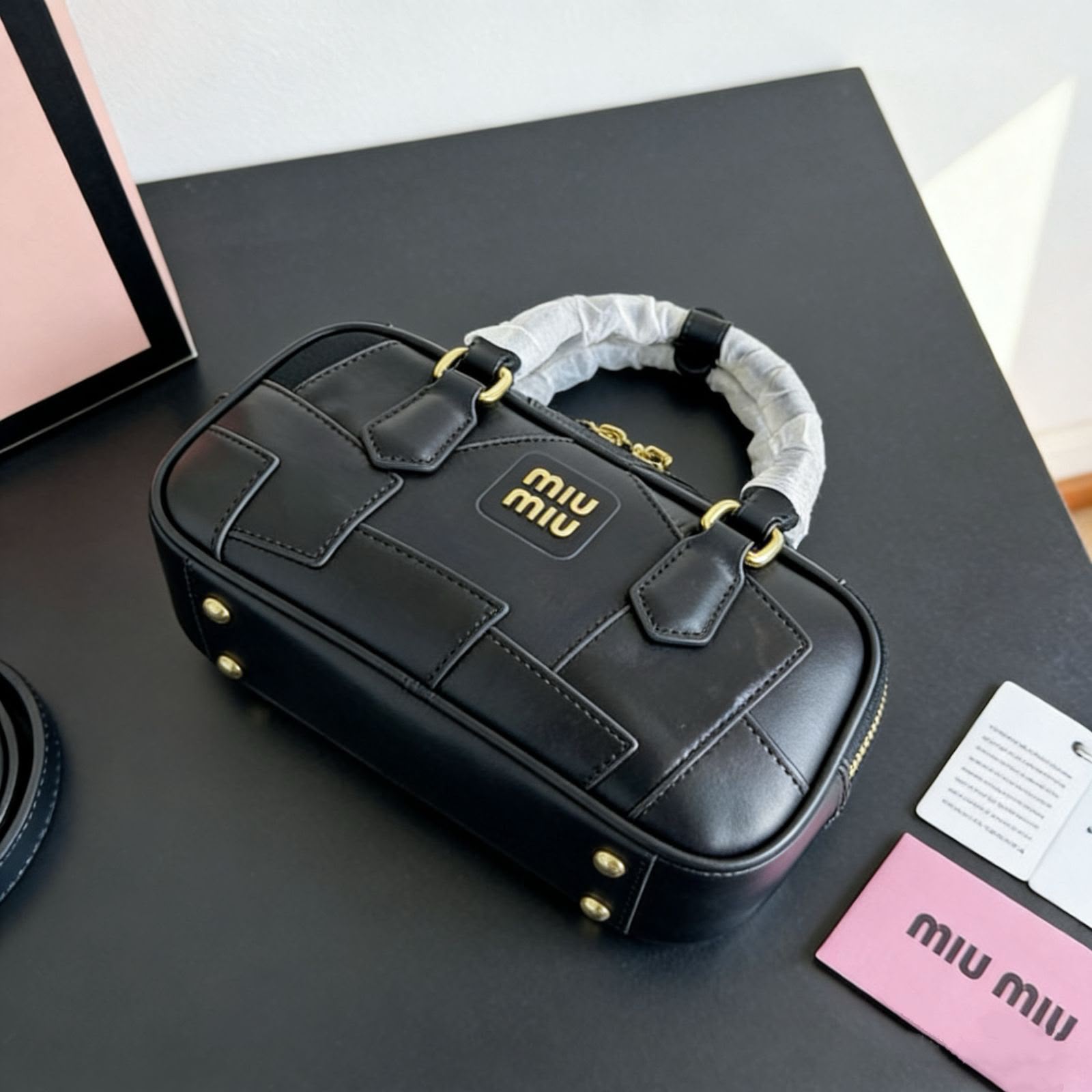 Miu Miu Patchwork Leather Top-Handle Bag (Black)