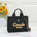 Coach Cargo Tote Bag with Script Logo (Black / Gold Embroidery)