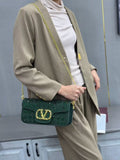 Valentino Garavani Locò Crystal Floral Embellished Shoulder Bag (Emerald Green / Gold Hardware)