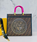 Fendi x Versace Fendace Sunshine Shopper Tote Bag (Classic Tobacco Brown / Magenta Pink / Crystal Medusa)