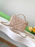 Chanel Small Quilted Caviar Vanity Case with Top Handle (Blush Pink / Beige Pink)