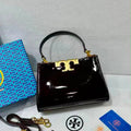 Tory Burch Eleanor Patent Leather Small Top-Handle Bag (Dark Brown / Espresso)