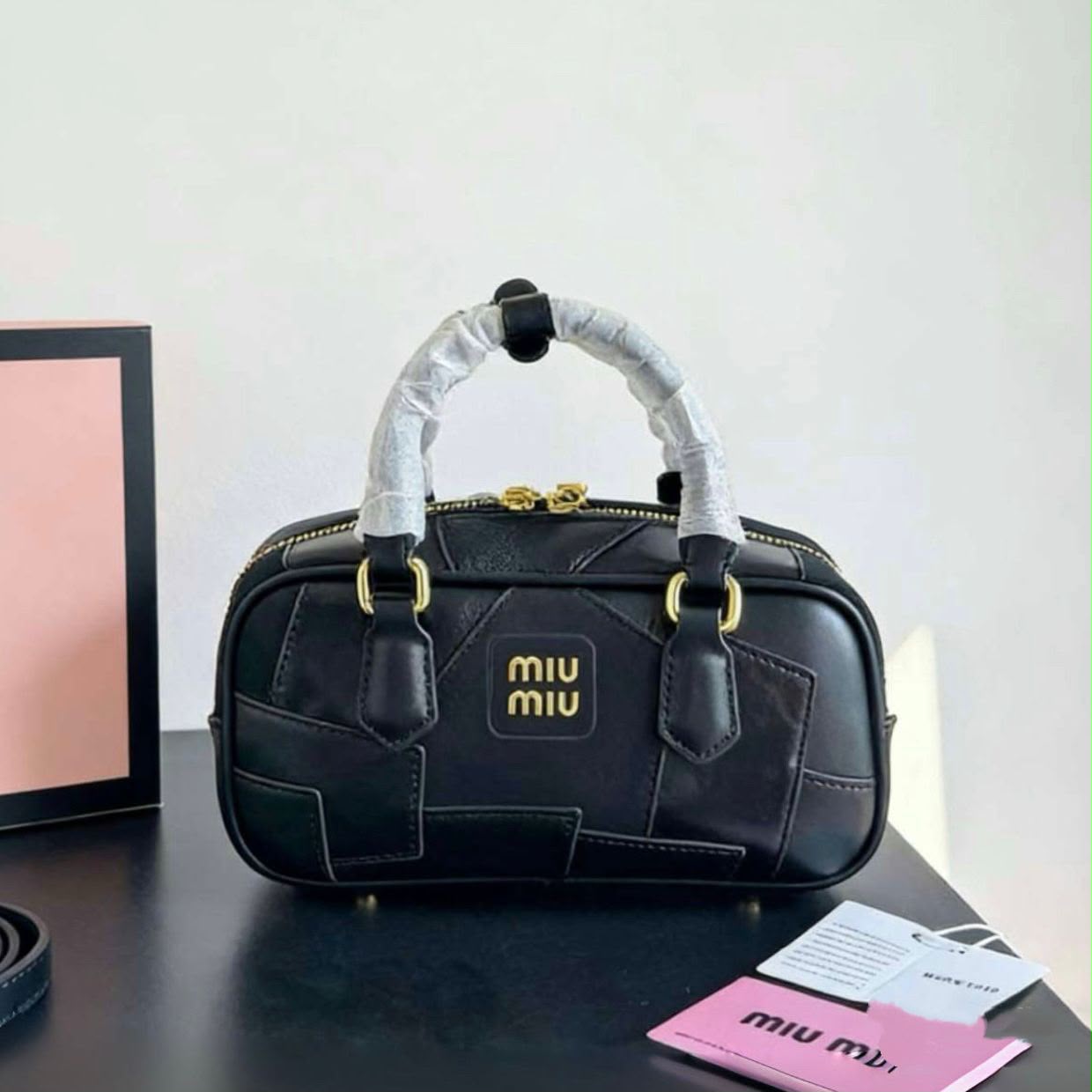 Miu Miu Patchwork Leather Top-Handle Bag (Black)