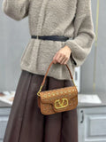 Valentino Garavani Locò Crystal Floral Embellished Shoulder Bag (Tan / Camel Brown / Gold Hardware)