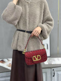 Valentino Garavani Locò Crystal Floral Embellished Shoulder Bag (Burgundy Red / Gold Hardware)