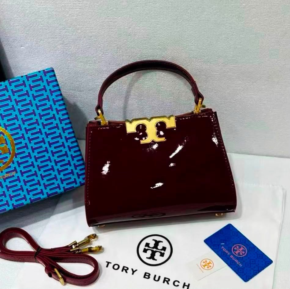 Tory Burch Eleanor Patent Leather Small Top-Handle Bag (Burgundy / Deep Wine)