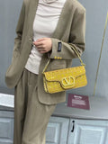 Valentino Garavani Locò Crystal Floral Embellished Shoulder Bag (Mustard Yellow / Gold Hardware)