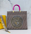 Fendi x Versace Fendace Sunshine Shopper Tote Bag (Taupe / Magenta Pink / Crystal Medusa)