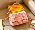 Fendi Baguette Floral Lace Embroidery Shoulder Bag (Monochrome Pink / Gold Hardware)