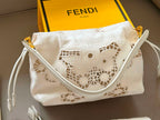 Fendi Baguette Floral Lace Embroidery Shoulder Bag (Monochrome White / Gold Hardware)
