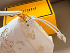 Fendi Baguette Floral Lace Embroidery Shoulder Bag (Monochrome White / Gold Hardware)