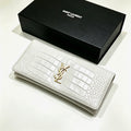 Saint Laurent Uptown Crocodile-Embossed Leather Clutch (White / Gold Hardware)