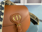 Dior Bobby Medium Bag (Tan Leather / Blue Dior Oblique Embroidery Strap)