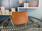 Dior Bobby Medium Bag (Tan Leather / Blue Dior Oblique Embroidery Strap)