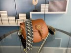 Dior Bobby Medium Bag (Tan Leather / Blue Dior Oblique Embroidery Strap)