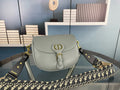 Dior Bobby Medium Bag (Grey Leather / Blue Dior Oblique Embroidery Strap)