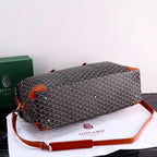Goyard Boeing 50 Duffle Bag (Black & Tan Goyardine Canvas / Cognac Leather Trim)