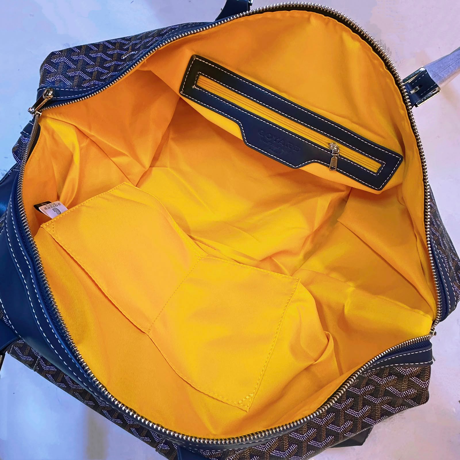 Goyard Boeing 50 Duffle Bag (Navy Blue Goyardine Canvas / Navy Blue Leather Trim)