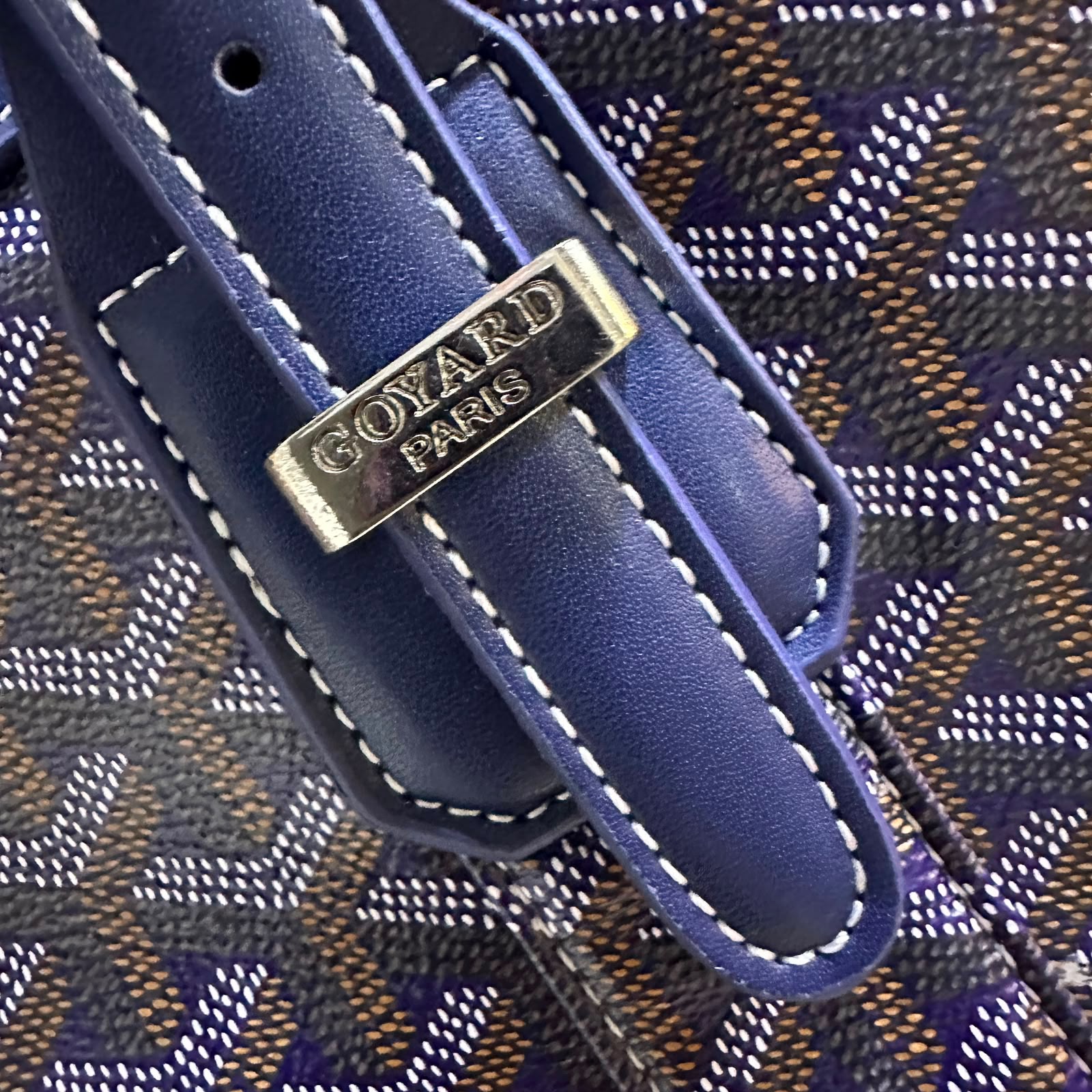 Goyard Boeing 50 Duffle Bag (Navy Blue Goyardine Canvas / Navy Blue Leather Trim)
