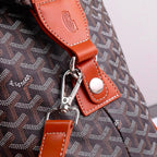 Goyard Boeing 50 Duffle Bag (Black & Tan Goyardine Canvas / Cognac Leather Trim)