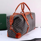 Goyard Boeing 50 Duffle Bag (Black & Tan Goyardine Canvas / Cognac Leather Trim)