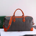 Goyard Boeing 50 Duffle Bag (Black & Tan Goyardine Canvas / Cognac Leather Trim)