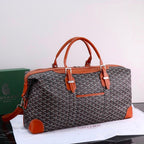 Goyard Boeing 50 Duffle Bag (Black & Tan Goyardine Canvas / Cognac Leather Trim)