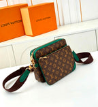Louis Vuitton Trio Messenger Bag (Monogram Canvas / Green Leather Trim / Gold Hardware)
