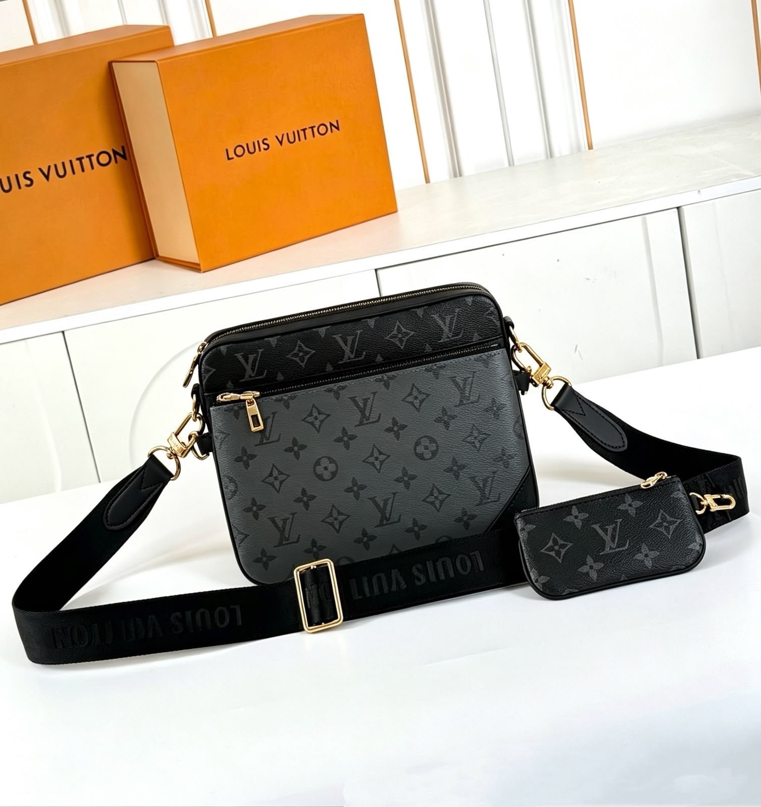 Louis Vuitton Trio Messenger Bag (Monogram Eclipse & Monogram Eclipse Reverse Canvas / Gold Hardware)
