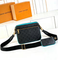 Louis Vuitton Trio Messenger Bag (Monogram Eclipse Canvas / Turquoise Blue Leather Trim / Gold Hardware)