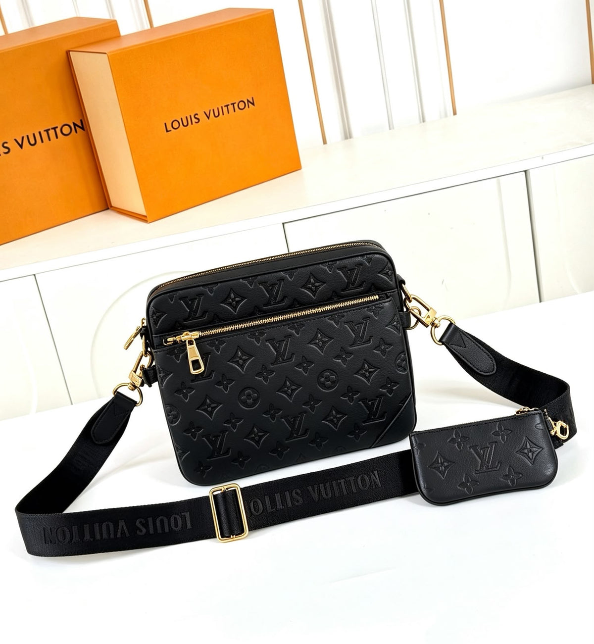 Louis Vuitton Trio Messenger Bag (Black Monogram Empreinte Leather / Black Strap / Gold Hardware)