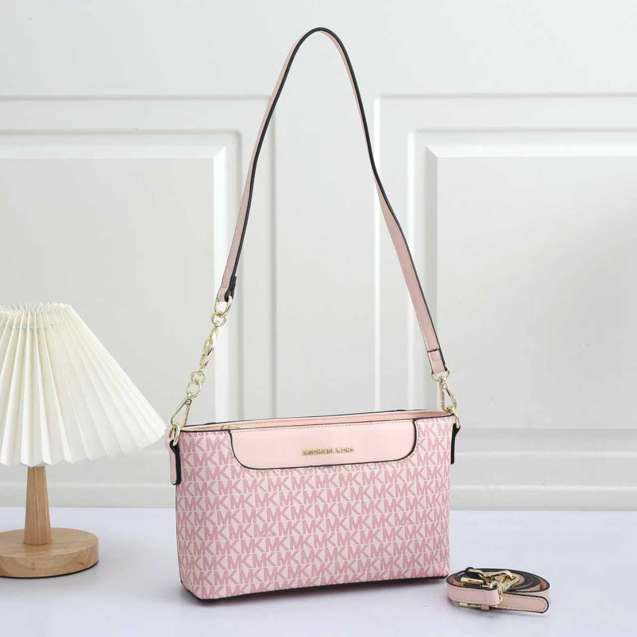 Michael Kors Jet Set Large Logo Pochette Crossbody Bag (Pink / Light Pink Trim / Gold Hardware)