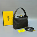 Fendi Fendessence Small FF Monogram Hobo Bag (Black FF Jacquard / Black Leather)