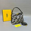 Fendi Fendessence Small FF Monogram Hobo Bag (Black & White Canvas / Black Leather)