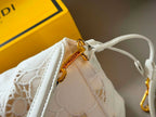 Fendi Baguette Floral Lace Embroidery Shoulder Bag (Monochrome White / Gold Hardware)