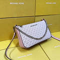 Michael Kors Jet Set Large Logo Pochette Crossbody Bag (White / Light Pink Trim / Silver Hardware)