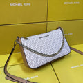 Michael Kors Jet Set Large Logo Pochette Crossbody Bag (White / Beige Trim / Silver Hardware)