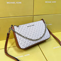 Michael Kors Jet Set Large Logo Pochette Crossbody Bag (White / Luggage Tan Trim / Silver Hardware)