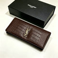 Saint Laurent Uptown Crocodile-Embossed Leather Clutch (Dark Brown / Gold Hardware)
