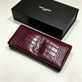 Saint Laurent Uptown Crocodile-Embossed Leather Clutch (Deep Burgundy / Gold Hardware)