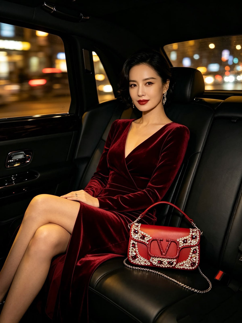 Valentino Garavani Locò Crystal-Embellished Leather Shoulder Bag (Red)